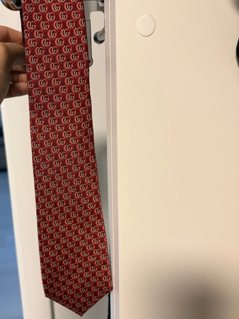 Gucci Red and White GG Motif Silk Tie